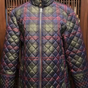 Tartan/Plaid Green,Navy, with Red Quilted, Puffer Jacket by Faded Glory Sz L (12